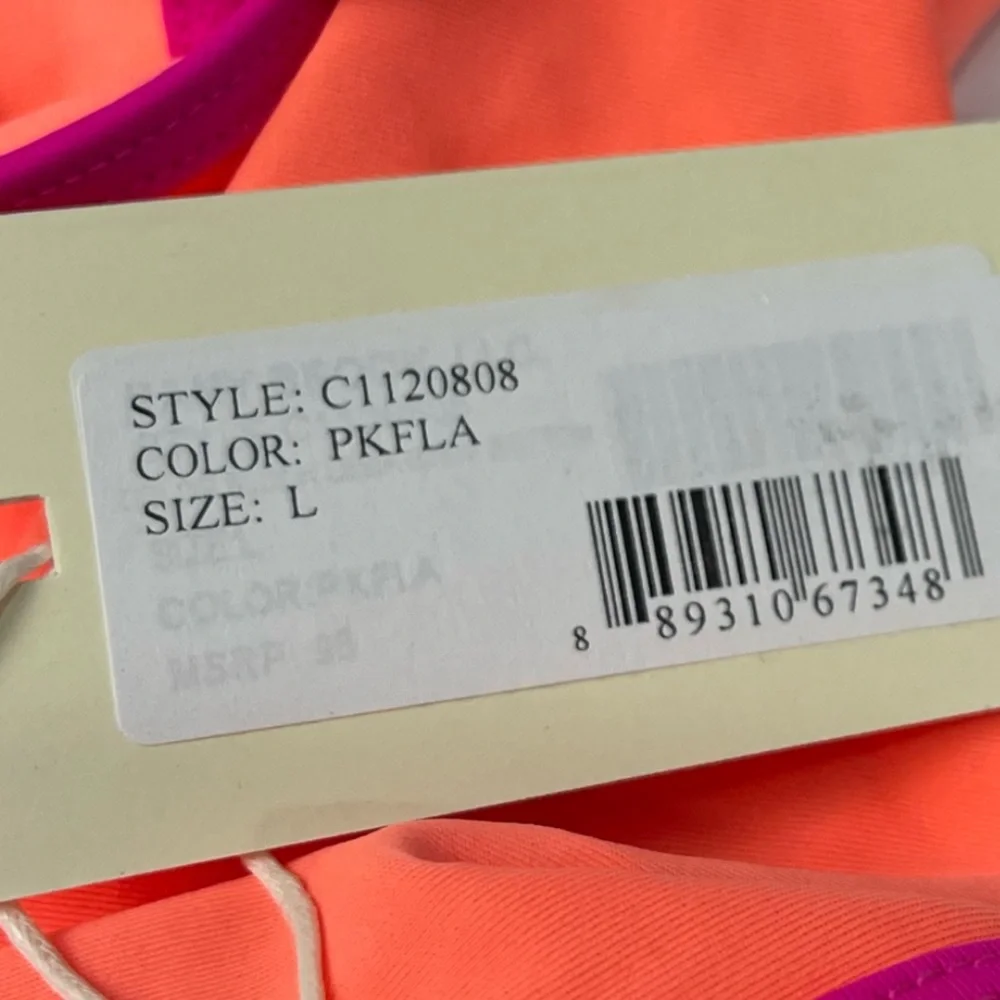 NWT Ramy Brook Bikini Lesia String Bikini Bottoms ColorBlock Pink/Flamingo Large